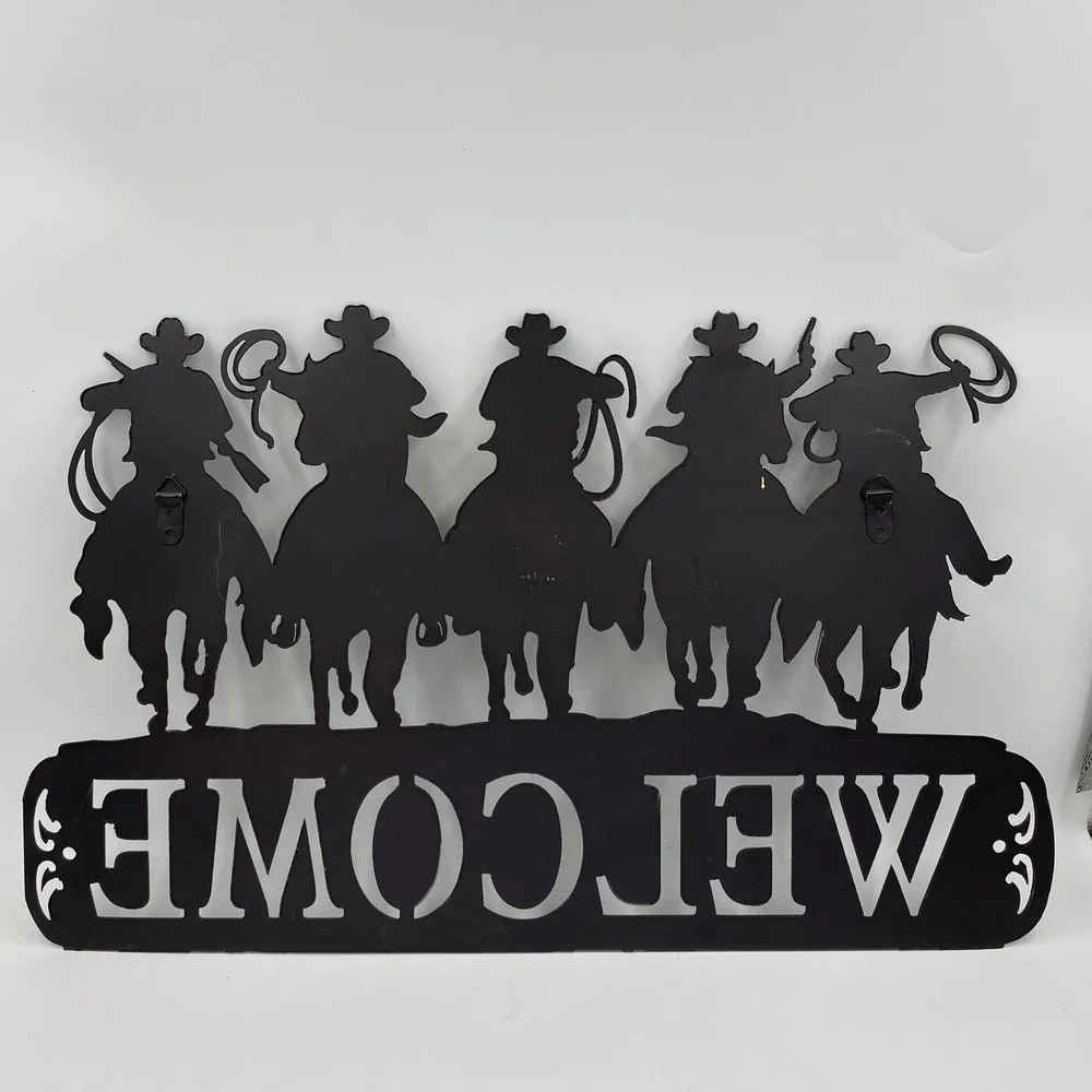 Large Metal Cowboy Welcome Sign Rust Brown Western Wall Art Ranch Rodeo Horse